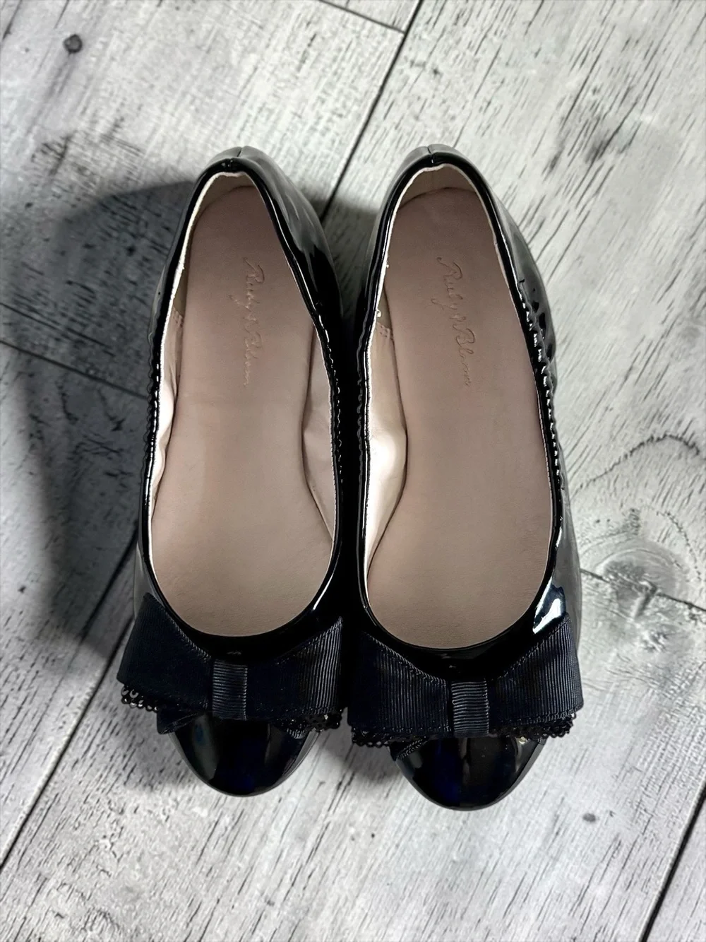 Riley & Bloom Little Girls Black Patent Bow Flats Size 1 EUC